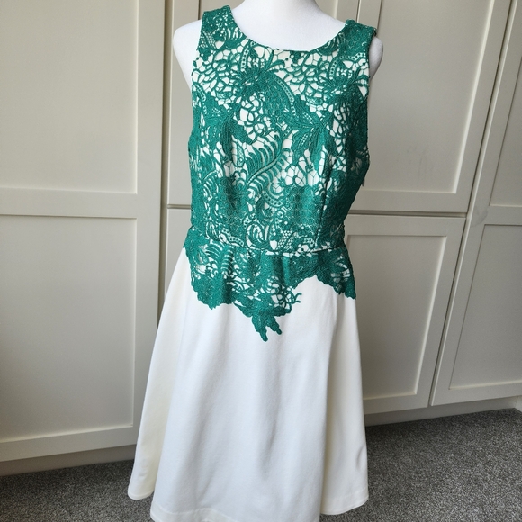 Moulinette Soeurs Dresses & Skirts - Moulinette Soeurs Arbor Lace Fit And Flare Cocktail Dress Green Cream Skirt 4